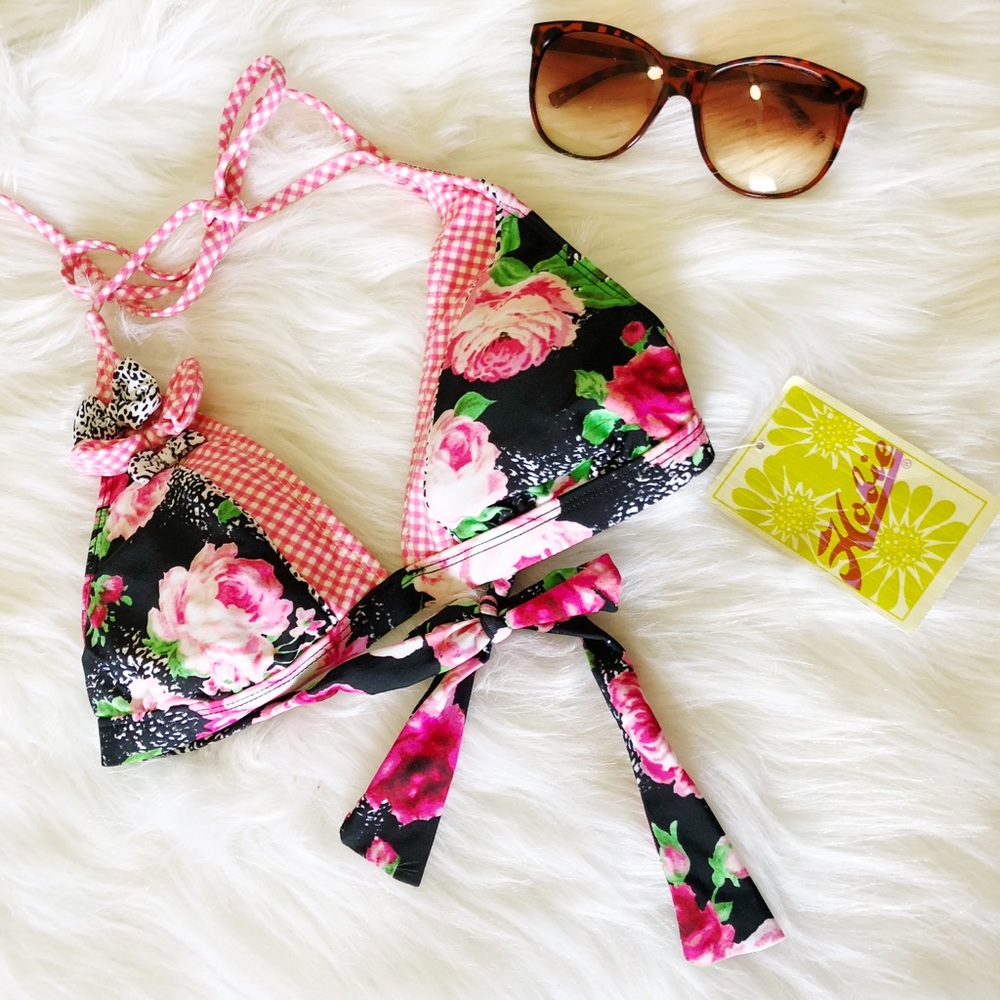 NWT hobie floral & gingham bikini top small